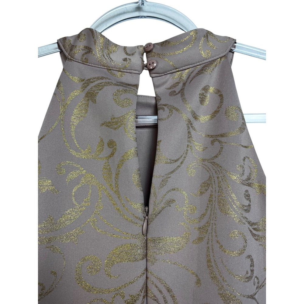 Enfocus Studio Mauve Gold Damask Halter High-Low Mermaid Gown Dress 10 - Picture 12 of 12
